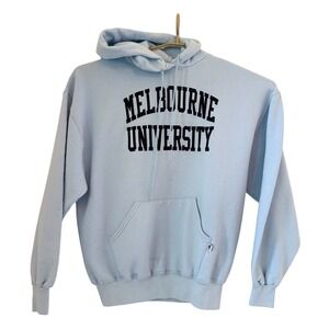 Russell Athletic Melbourne University Hoodie Light Blue Vintage XL Men Sewn Logo